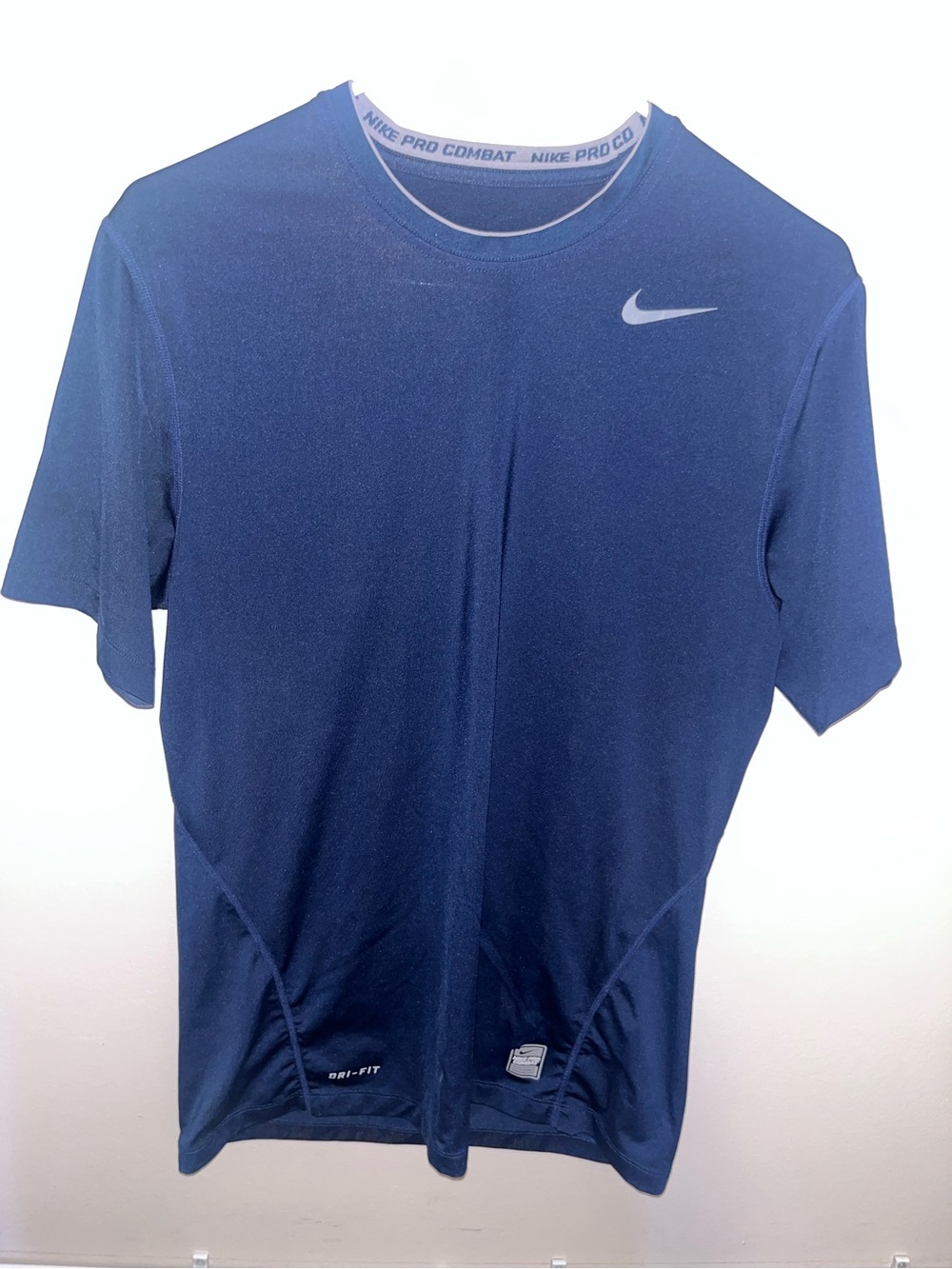 Nike Pro Combat Navy Short Sleeve Dri-FIT Fitted Athletic Tee